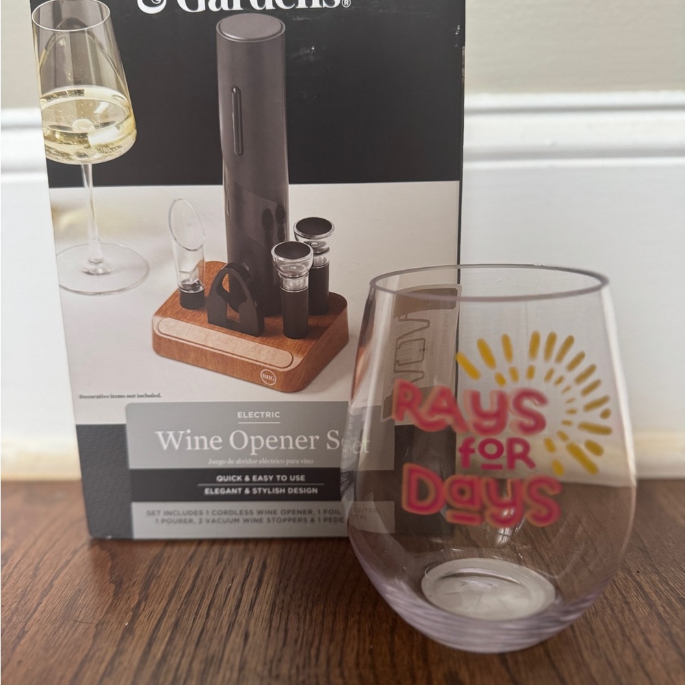 Electric Wine Opener Set with Plastic Wine Glass Bundle